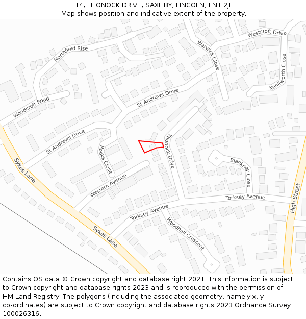 14, THONOCK DRIVE, SAXILBY, LINCOLN, LN1 2JE: Location map and indicative extent of plot