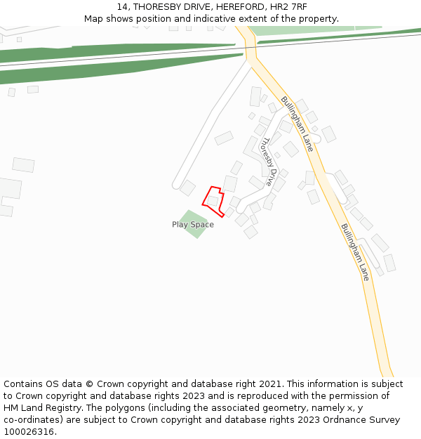 14, THORESBY DRIVE, HEREFORD, HR2 7RF: Location map and indicative extent of plot