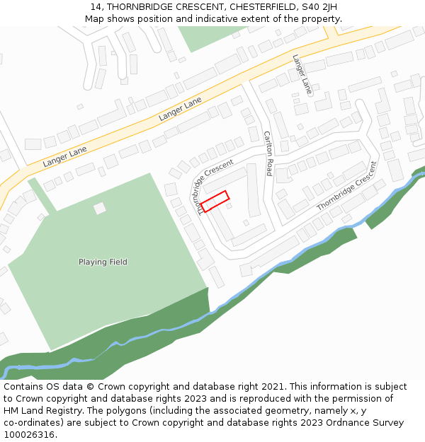 14, THORNBRIDGE CRESCENT, CHESTERFIELD, S40 2JH: Location map and indicative extent of plot