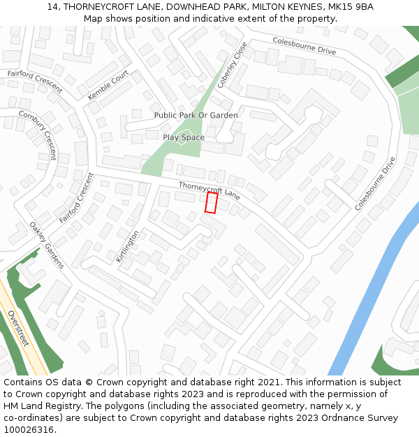 14, THORNEYCROFT LANE, DOWNHEAD PARK, MILTON KEYNES, MK15 9BA: Location map and indicative extent of plot