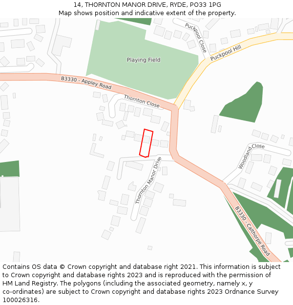 14, THORNTON MANOR DRIVE, RYDE, PO33 1PG: Location map and indicative extent of plot