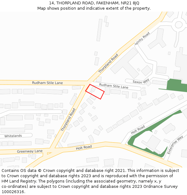 14, THORPLAND ROAD, FAKENHAM, NR21 8JQ: Location map and indicative extent of plot