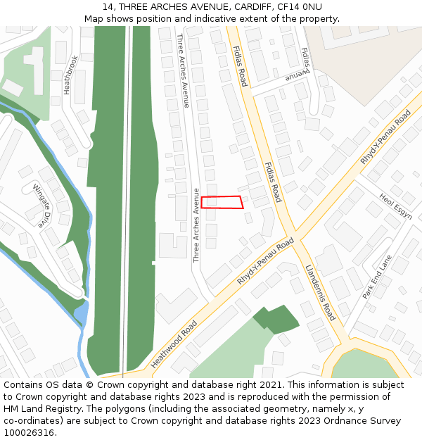 14, THREE ARCHES AVENUE, CARDIFF, CF14 0NU: Location map and indicative extent of plot