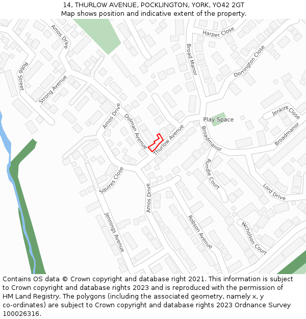 14, THURLOW AVENUE, POCKLINGTON, YORK, YO42 2GT: Location map and indicative extent of plot