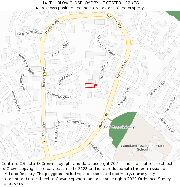 14, THURLOW CLOSE, OADBY, LEICESTER, LE2 4TG: Location map and indicative extent of plot