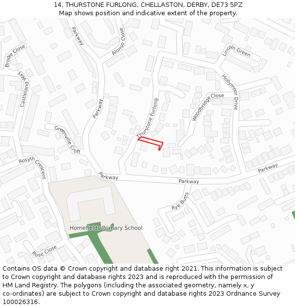 14, THURSTONE FURLONG, CHELLASTON, DERBY, DE73 5PZ: Location map and indicative extent of plot