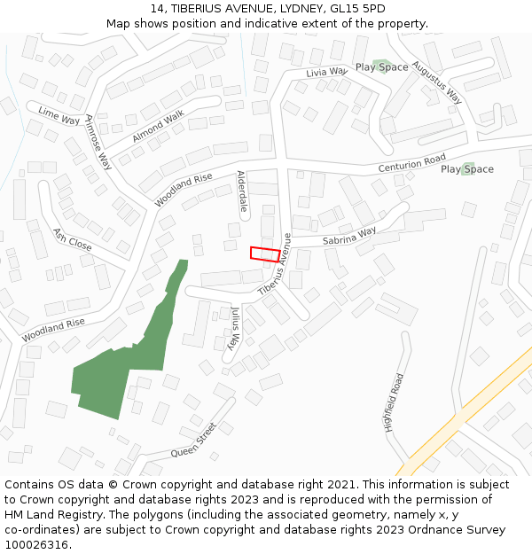 14, TIBERIUS AVENUE, LYDNEY, GL15 5PD: Location map and indicative extent of plot