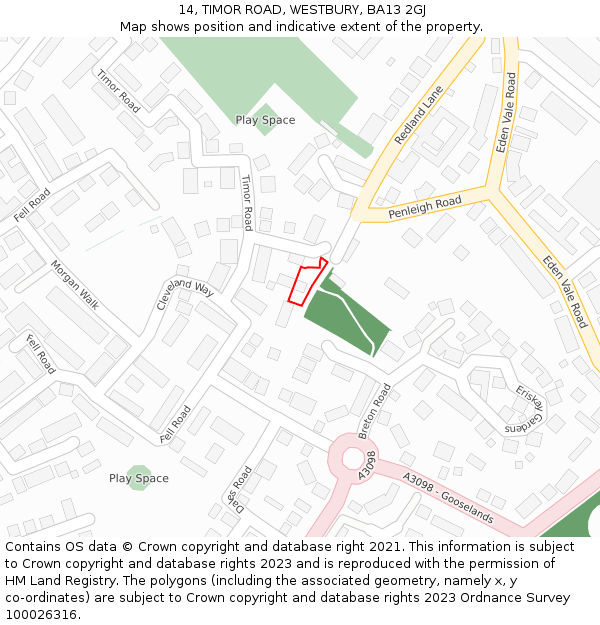 14, TIMOR ROAD, WESTBURY, BA13 2GJ: Location map and indicative extent of plot