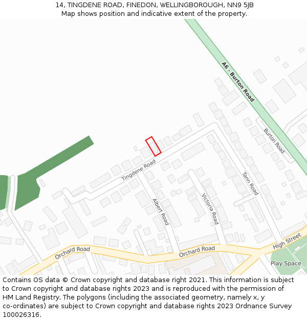 14, TINGDENE ROAD, FINEDON, WELLINGBOROUGH, NN9 5JB: Location map and indicative extent of plot