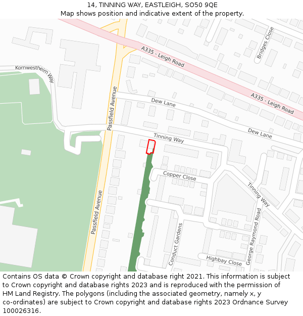 14, TINNING WAY, EASTLEIGH, SO50 9QE: Location map and indicative extent of plot