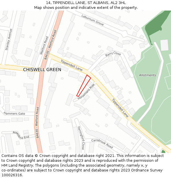 14, TIPPENDELL LANE, ST ALBANS, AL2 3HL: Location map and indicative extent of plot