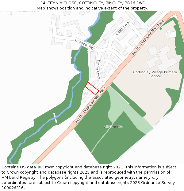 14, TITANIA CLOSE, COTTINGLEY, BINGLEY, BD16 1WE: Location map and indicative extent of plot