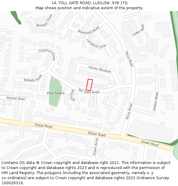 14, TOLL GATE ROAD, LUDLOW, SY8 1TQ: Location map and indicative extent of plot