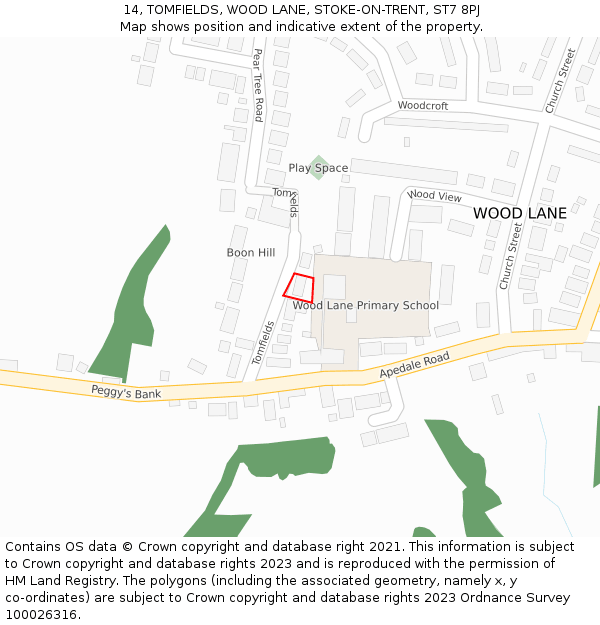 14, TOMFIELDS, WOOD LANE, STOKE-ON-TRENT, ST7 8PJ: Location map and indicative extent of plot