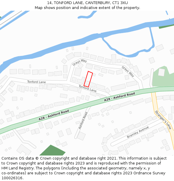 14, TONFORD LANE, CANTERBURY, CT1 3XU: Location map and indicative extent of plot