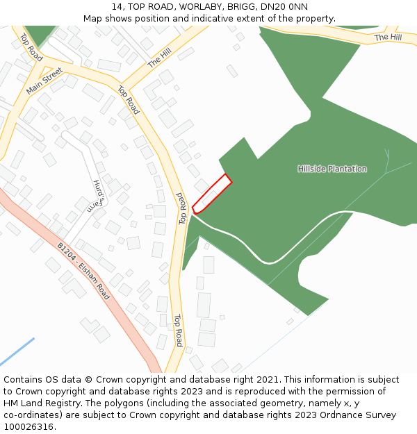 14, TOP ROAD, WORLABY, BRIGG, DN20 0NN: Location map and indicative extent of plot