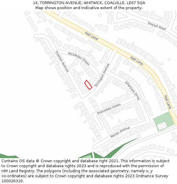 14, TORRINGTON AVENUE, WHITWICK, COALVILLE, LE67 5QA: Location map and indicative extent of plot