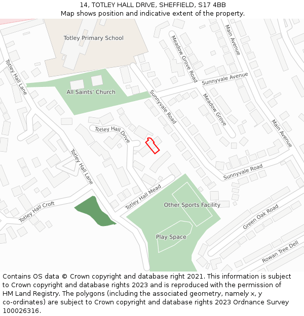 14, TOTLEY HALL DRIVE, SHEFFIELD, S17 4BB: Location map and indicative extent of plot