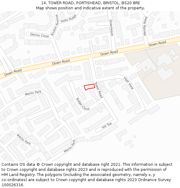 14, TOWER ROAD, PORTISHEAD, BRISTOL, BS20 8RE: Location map and indicative extent of plot