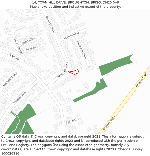 14, TOWN HILL DRIVE, BROUGHTON, BRIGG, DN20 0HF: Location map and indicative extent of plot