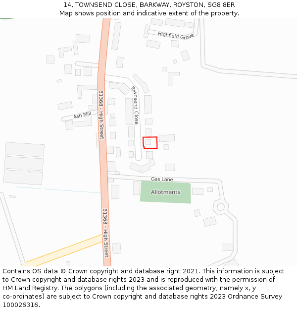 14, TOWNSEND CLOSE, BARKWAY, ROYSTON, SG8 8ER: Location map and indicative extent of plot