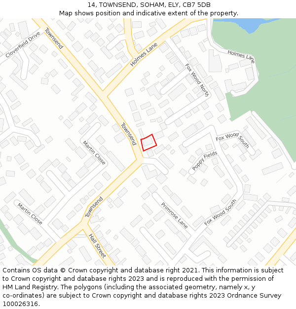 14, TOWNSEND, SOHAM, ELY, CB7 5DB: Location map and indicative extent of plot