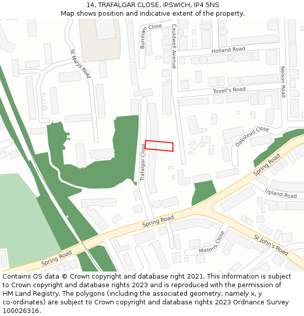 14, TRAFALGAR CLOSE, IPSWICH, IP4 5NS: Location map and indicative extent of plot