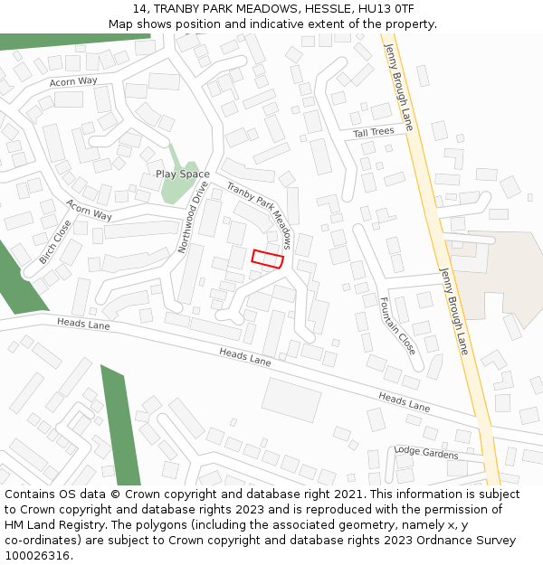 14, TRANBY PARK MEADOWS, HESSLE, HU13 0TF: Location map and indicative extent of plot