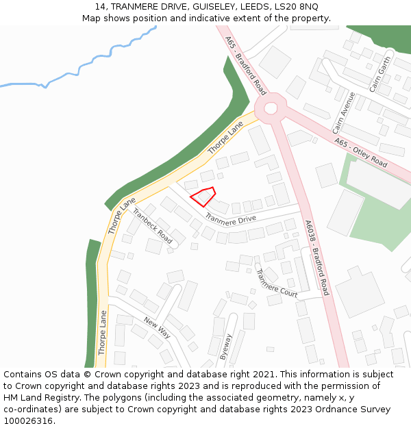 14, TRANMERE DRIVE, GUISELEY, LEEDS, LS20 8NQ: Location map and indicative extent of plot