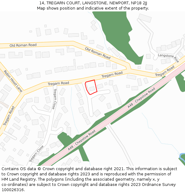 14, TREGARN COURT, LANGSTONE, NEWPORT, NP18 2JJ: Location map and indicative extent of plot