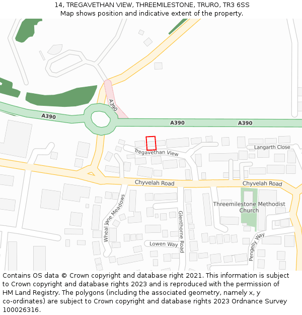 14, TREGAVETHAN VIEW, THREEMILESTONE, TRURO, TR3 6SS: Location map and indicative extent of plot