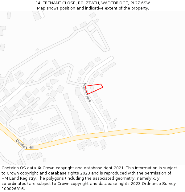 14, TRENANT CLOSE, POLZEATH, WADEBRIDGE, PL27 6SW: Location map and indicative extent of plot