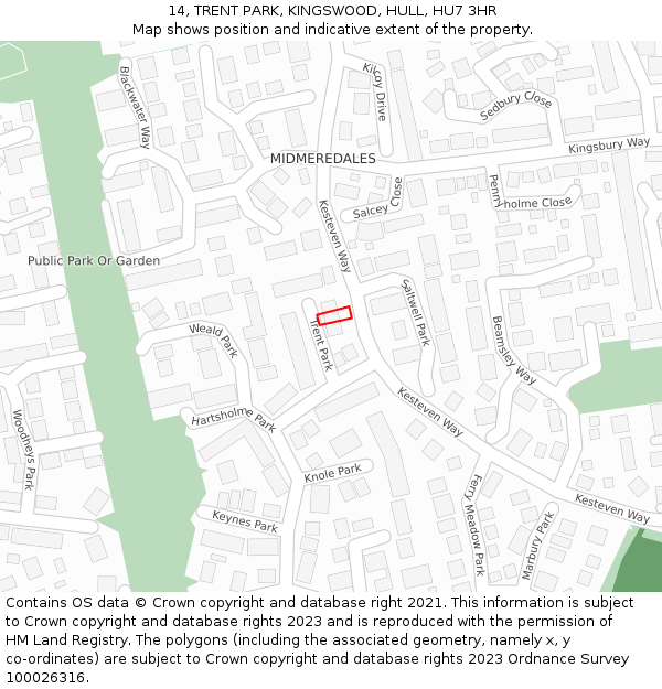 14, TRENT PARK, KINGSWOOD, HULL, HU7 3HR: Location map and indicative extent of plot