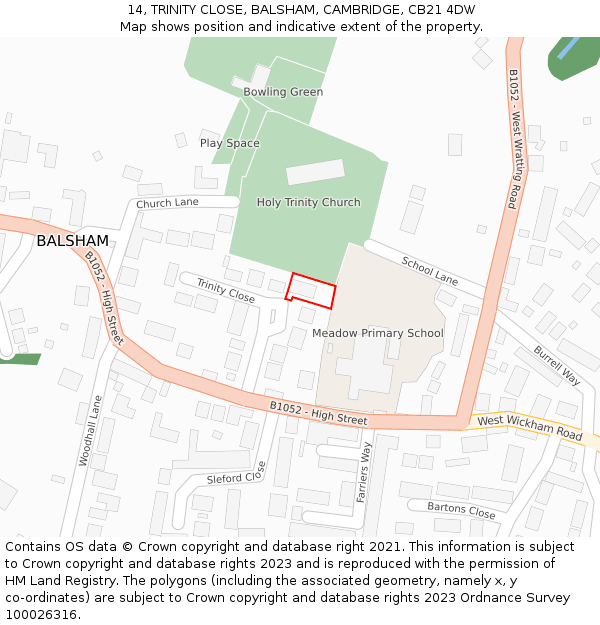 14, TRINITY CLOSE, BALSHAM, CAMBRIDGE, CB21 4DW: Location map and indicative extent of plot