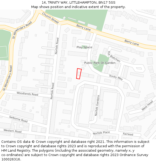 14, TRINITY WAY, LITTLEHAMPTON, BN17 5SS: Location map and indicative extent of plot