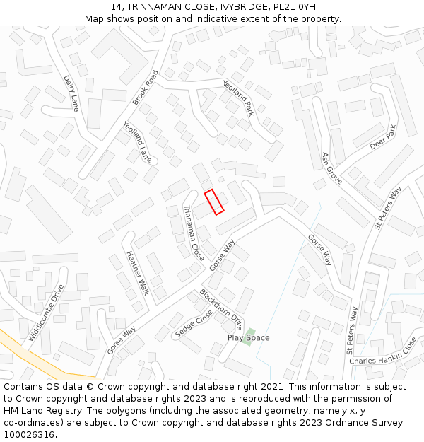 14, TRINNAMAN CLOSE, IVYBRIDGE, PL21 0YH: Location map and indicative extent of plot