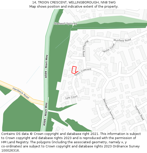 14, TROON CRESCENT, WELLINGBOROUGH, NN8 5WG: Location map and indicative extent of plot