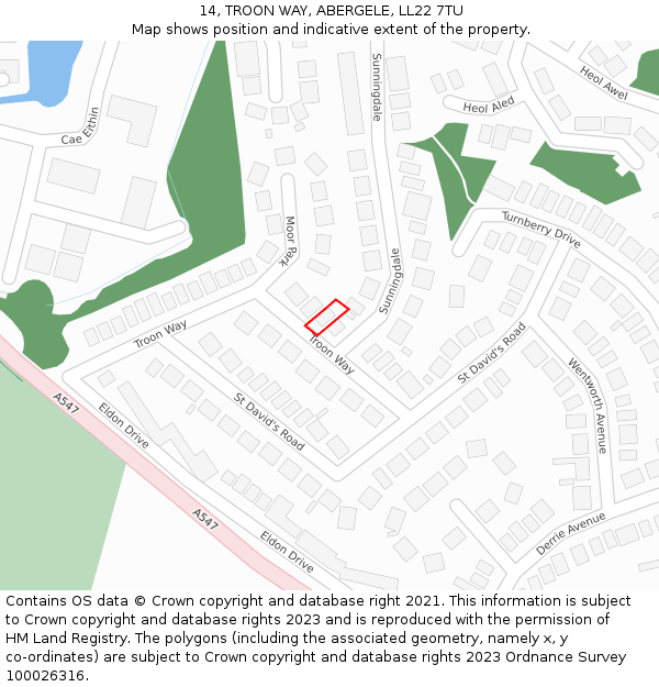 14, TROON WAY, ABERGELE, LL22 7TU: Location map and indicative extent of plot