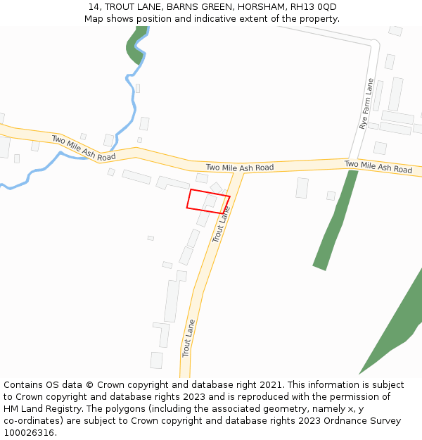 14, TROUT LANE, BARNS GREEN, HORSHAM, RH13 0QD: Location map and indicative extent of plot