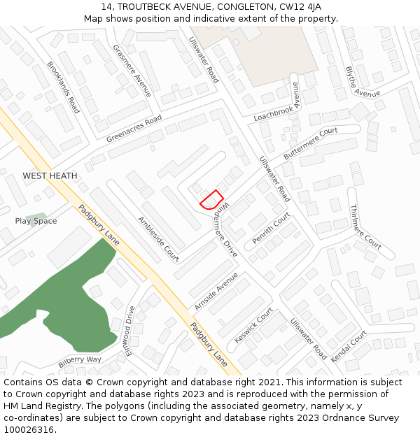 14, TROUTBECK AVENUE, CONGLETON, CW12 4JA: Location map and indicative extent of plot