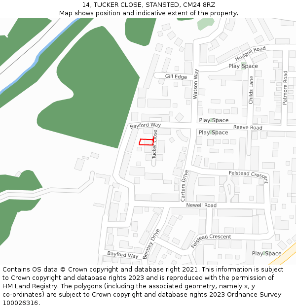 14, TUCKER CLOSE, STANSTED, CM24 8RZ: Location map and indicative extent of plot