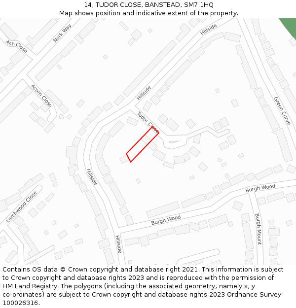 14, TUDOR CLOSE, BANSTEAD, SM7 1HQ: Location map and indicative extent of plot