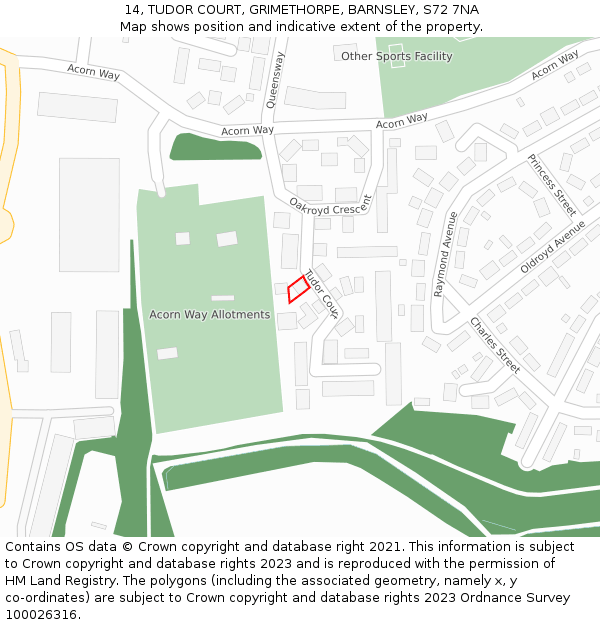 14, TUDOR COURT, GRIMETHORPE, BARNSLEY, S72 7NA: Location map and indicative extent of plot