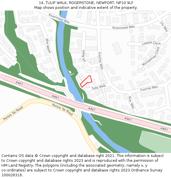 14, TULIP WALK, ROGERSTONE, NEWPORT, NP10 9LF: Location map and indicative extent of plot