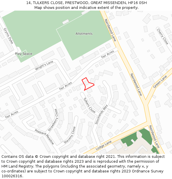 14, TULKERS CLOSE, PRESTWOOD, GREAT MISSENDEN, HP16 0SH: Location map and indicative extent of plot