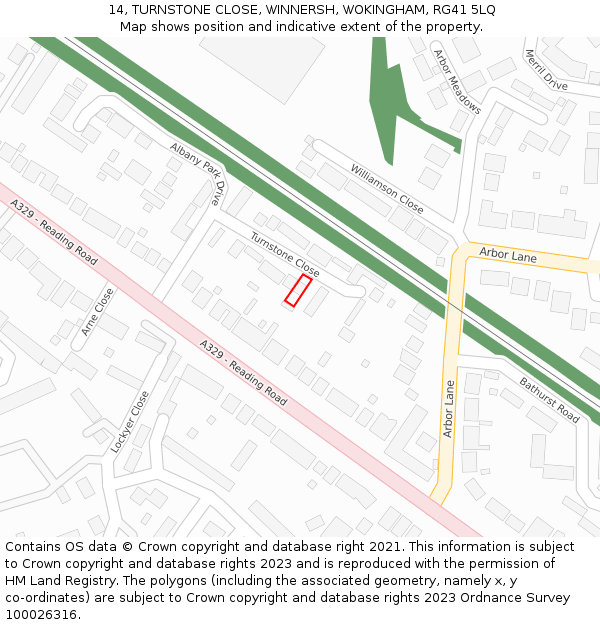 14, TURNSTONE CLOSE, WINNERSH, WOKINGHAM, RG41 5LQ: Location map and indicative extent of plot