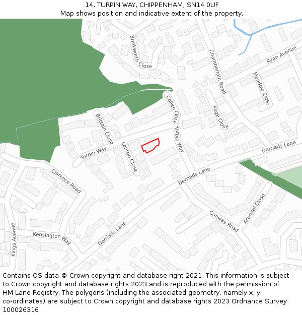 14, TURPIN WAY, CHIPPENHAM, SN14 0UF: Location map and indicative extent of plot