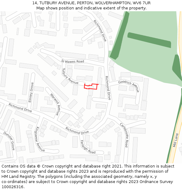 14, TUTBURY AVENUE, PERTON, WOLVERHAMPTON, WV6 7UR: Location map and indicative extent of plot