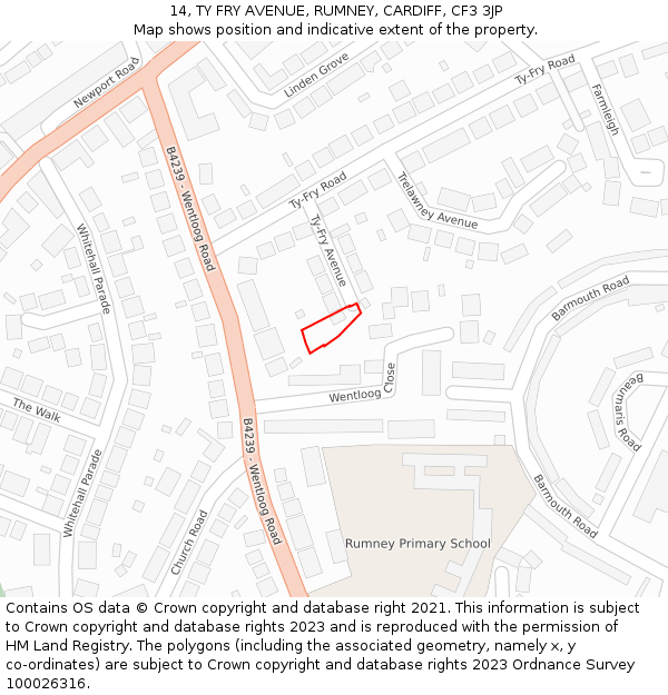 14, TY FRY AVENUE, RUMNEY, CARDIFF, CF3 3JP: Location map and indicative extent of plot