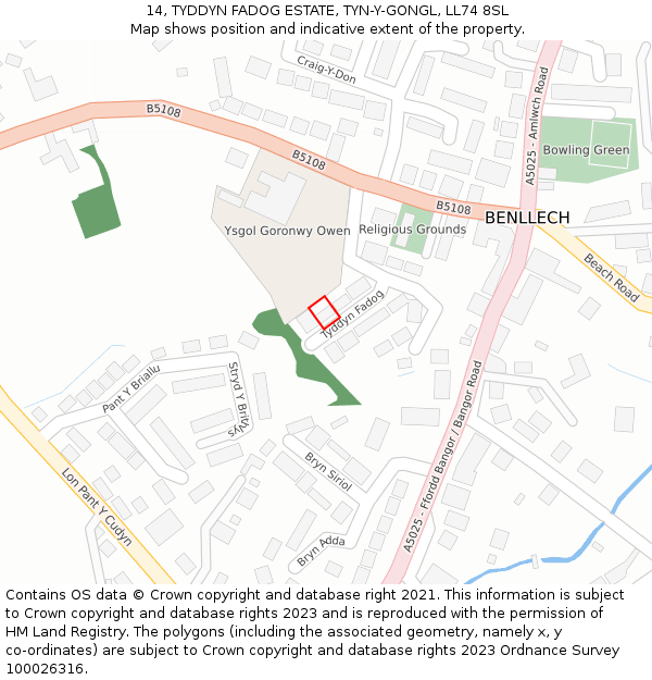 14, TYDDYN FADOG ESTATE, TYN-Y-GONGL, LL74 8SL: Location map and indicative extent of plot